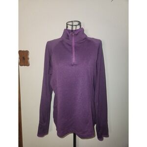 LL Bean Womens Purple Heathered Quarter Zip Pullover Thumbhole Active Top Large